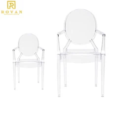 Cadira de resina de plàstic apilable per a nens amb respatller rodó transparent